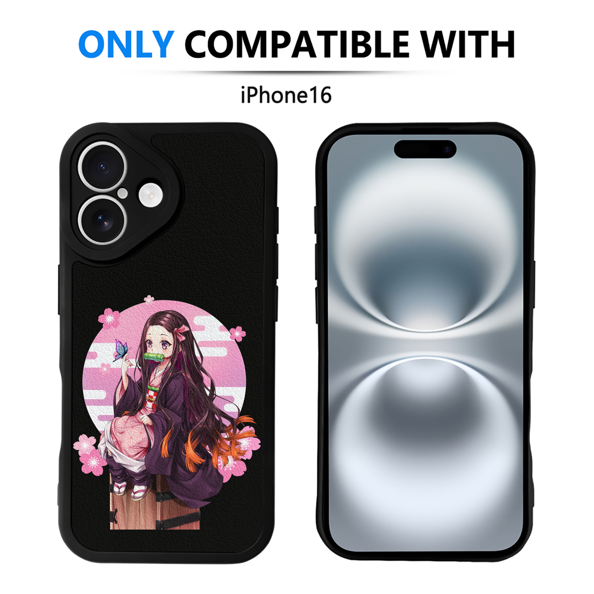 （画像用） 鬼滅の刃（きめつのやいば）竈門 禰󠄀豆子／かまど ねずこ Kamado Nezuko 【iPhone 16シリーズ対応】シリコンスマホケース（レザー調） 材質：シリコン